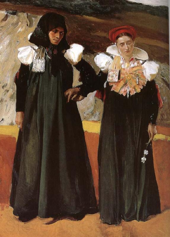 Joaquin Sorolla Two women wearing traditional costumes Aragon France oil painting art